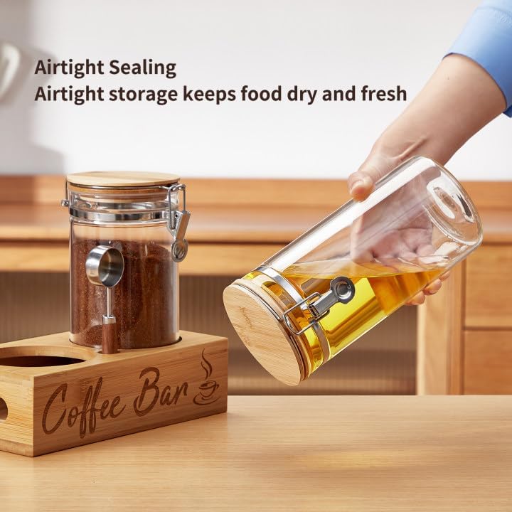 Coffee Canister Set with Shelf, 2 x 50oz Coffee Bean Canister Storage Station Organizer with Airtight Lid