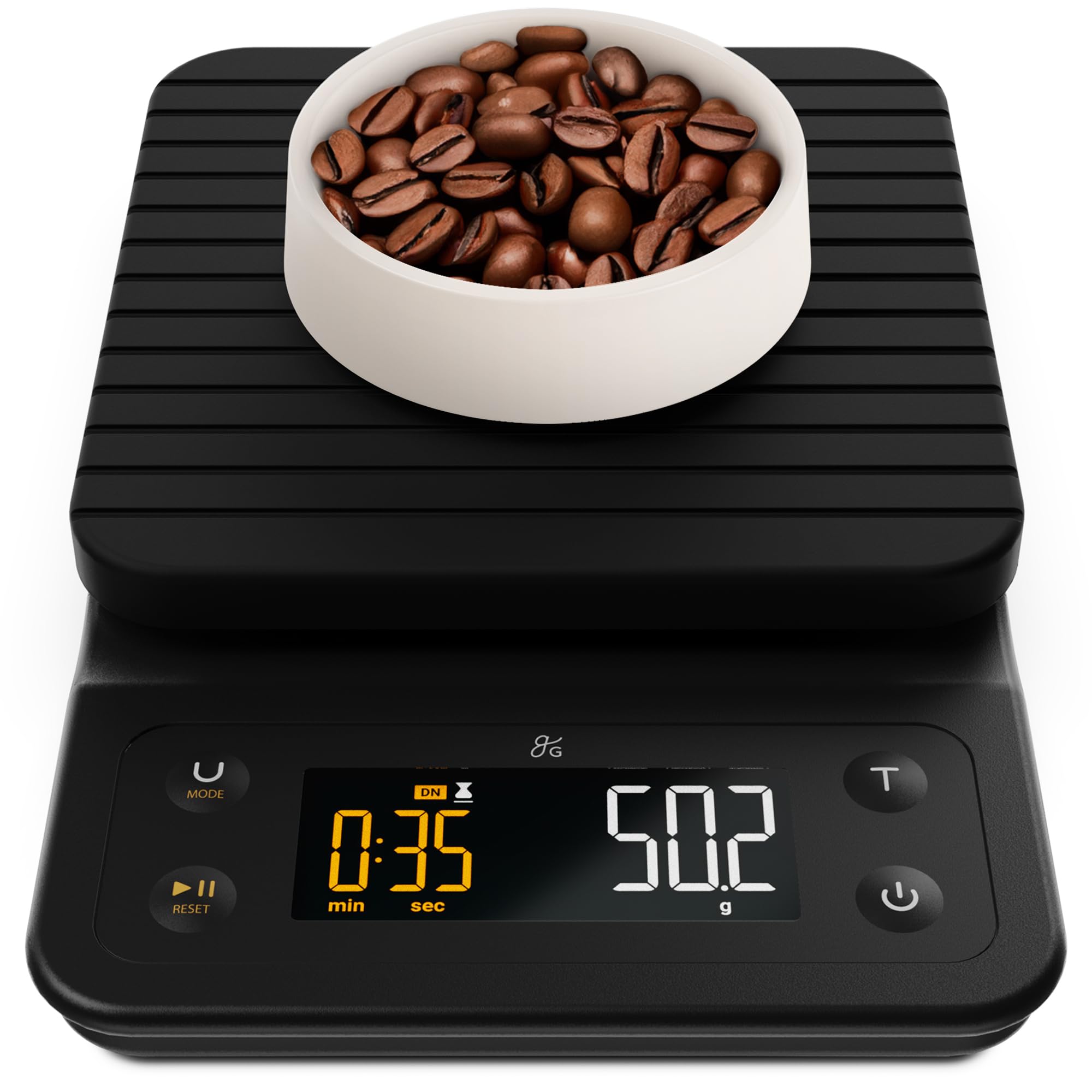 Greater Goods Digital Coffee Scale with Timer – Accurate 0.1g Precision, Multi-Color Display, Waterproof & Heat-Resistant Cover, for Pour-Over, Espresso, & French Press