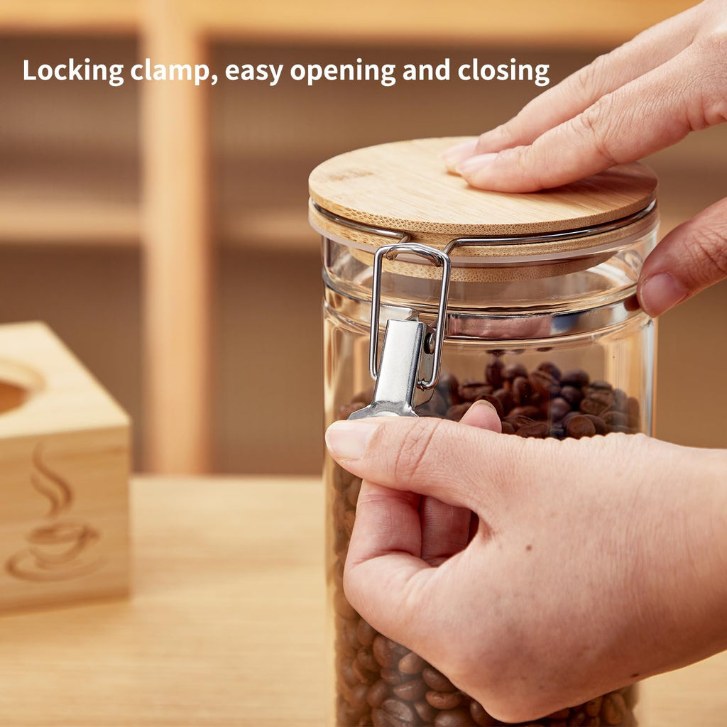 Coffee Canister Set with Shelf, 2 x 50oz Coffee Bean Canister Storage Station Organizer with Airtight Lid