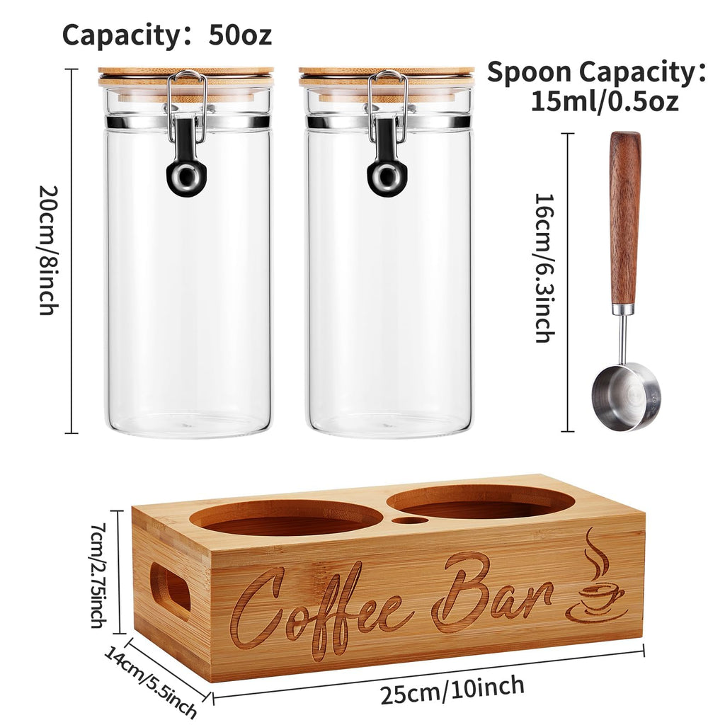 Coffee Canister Set with Shelf, 2 x 50oz Coffee Bean Canister Storage Station Organizer with Airtight Lid