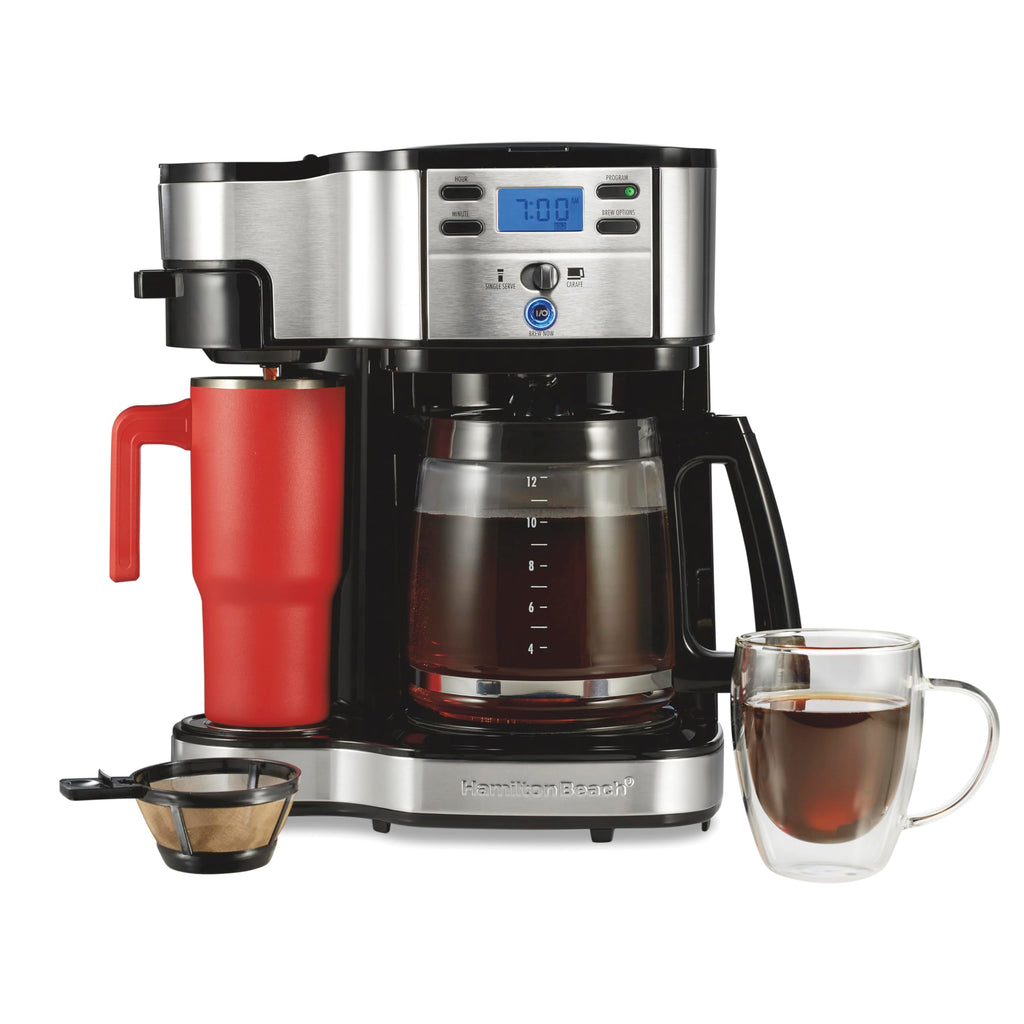 Hamilton Beach 2-Way Programmable Coffee Maker, 12 Cup Glass Carafe And Single Serve Coffee Maker