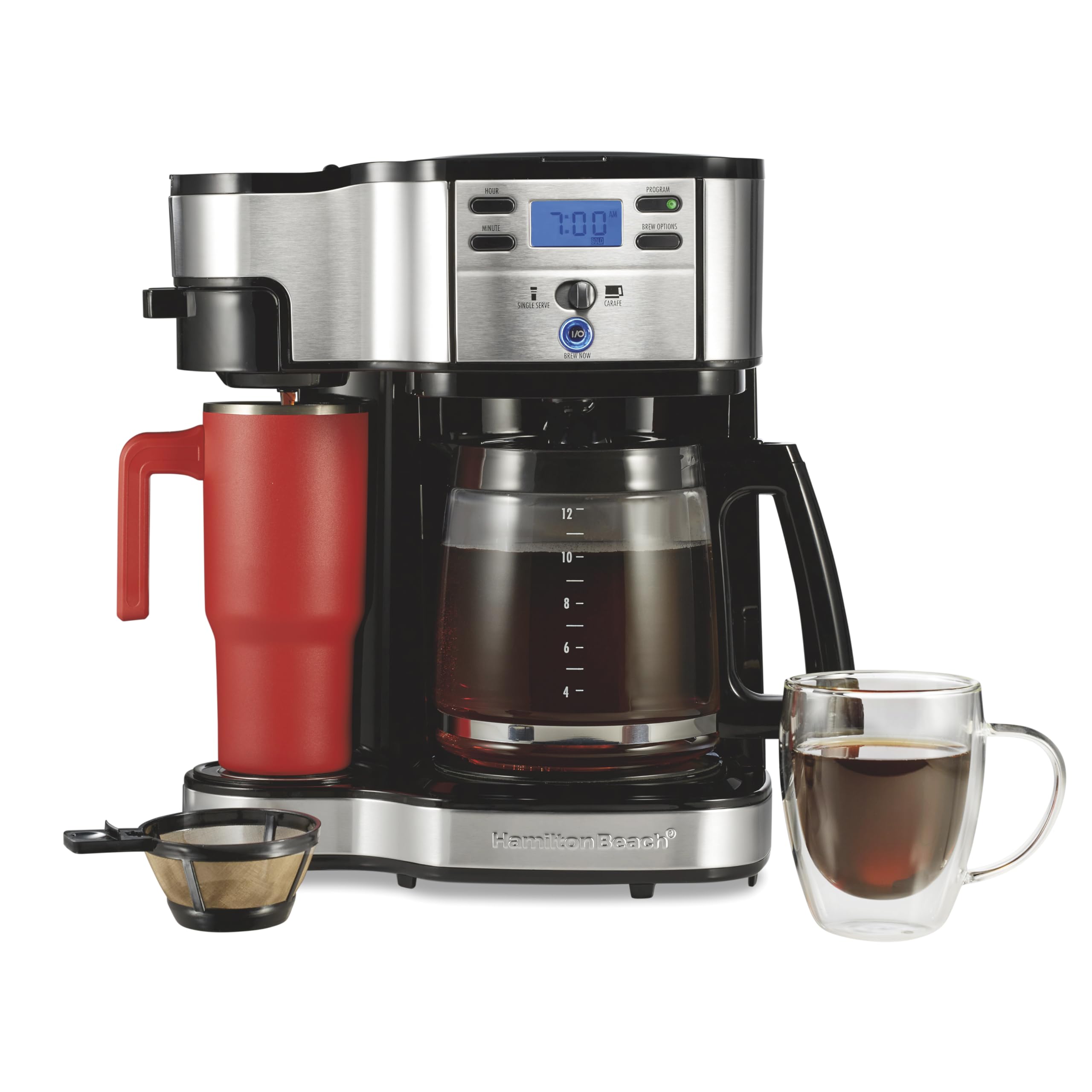 Hamilton Beach 2-Way Programmable Coffee Maker, 12 Cup Glass Carafe And Single Serve Coffee Maker