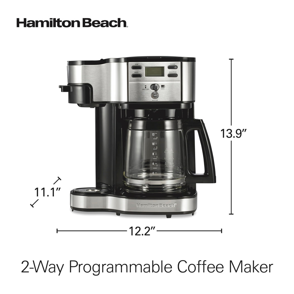 Hamilton Beach 2-Way Programmable Coffee Maker, 12 Cup Glass Carafe And Single Serve Coffee Maker