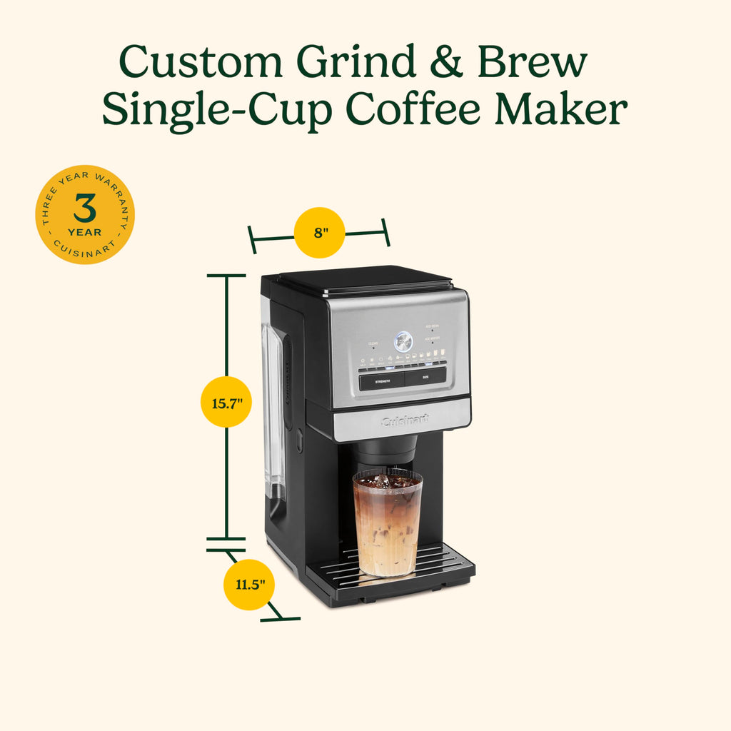Cuisinart Coffee Maker, Custom Grind and Brew Single Cup Coffee Maker, 6 Cup Sizes, Built-in Stainless Steel Burr Mill, Adjustable Strength, Grind Control and Over Ice Feature