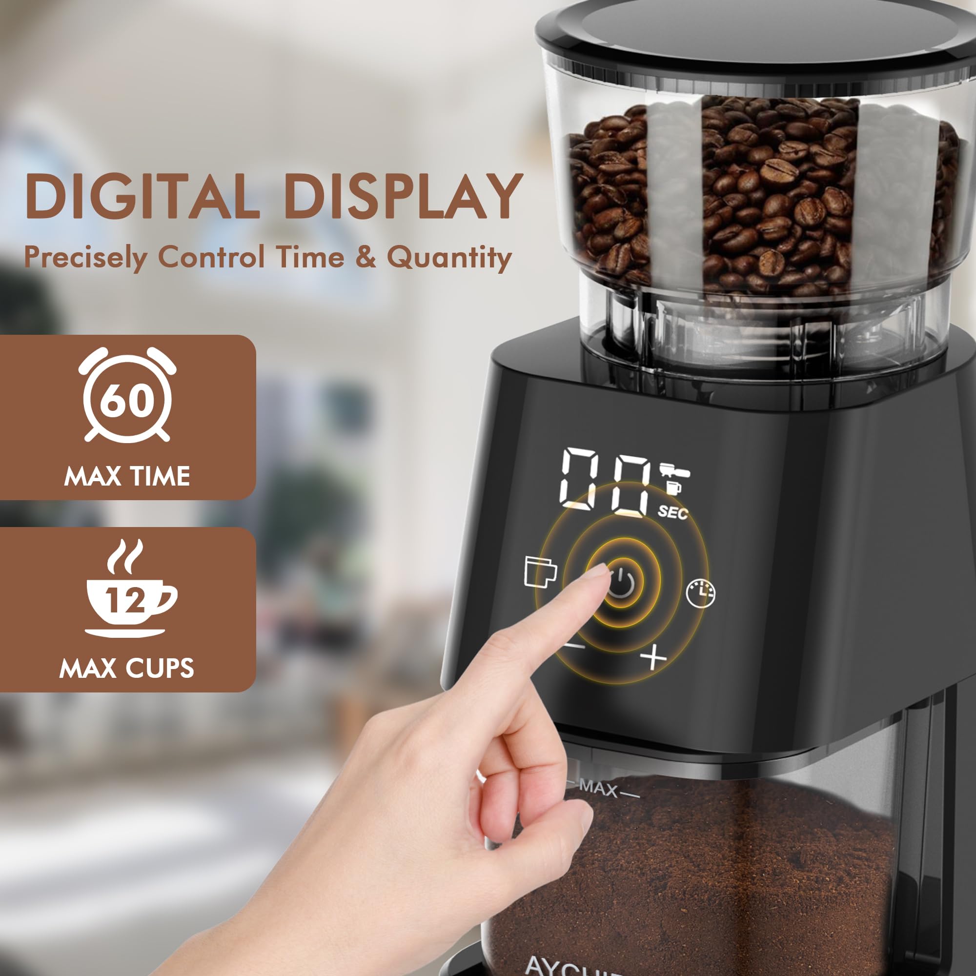 Burr Coffee Grinder Electric, Adjustable Burr Mill with 30 Grinding Settings