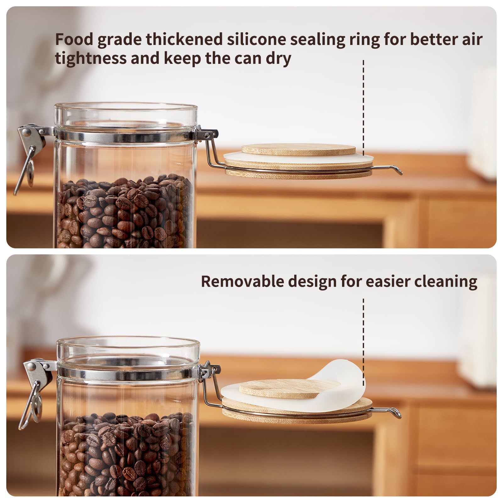 Coffee Canister Set with Shelf, 2 x 50oz Coffee Bean Canister Storage Station Organizer with Airtight Lid