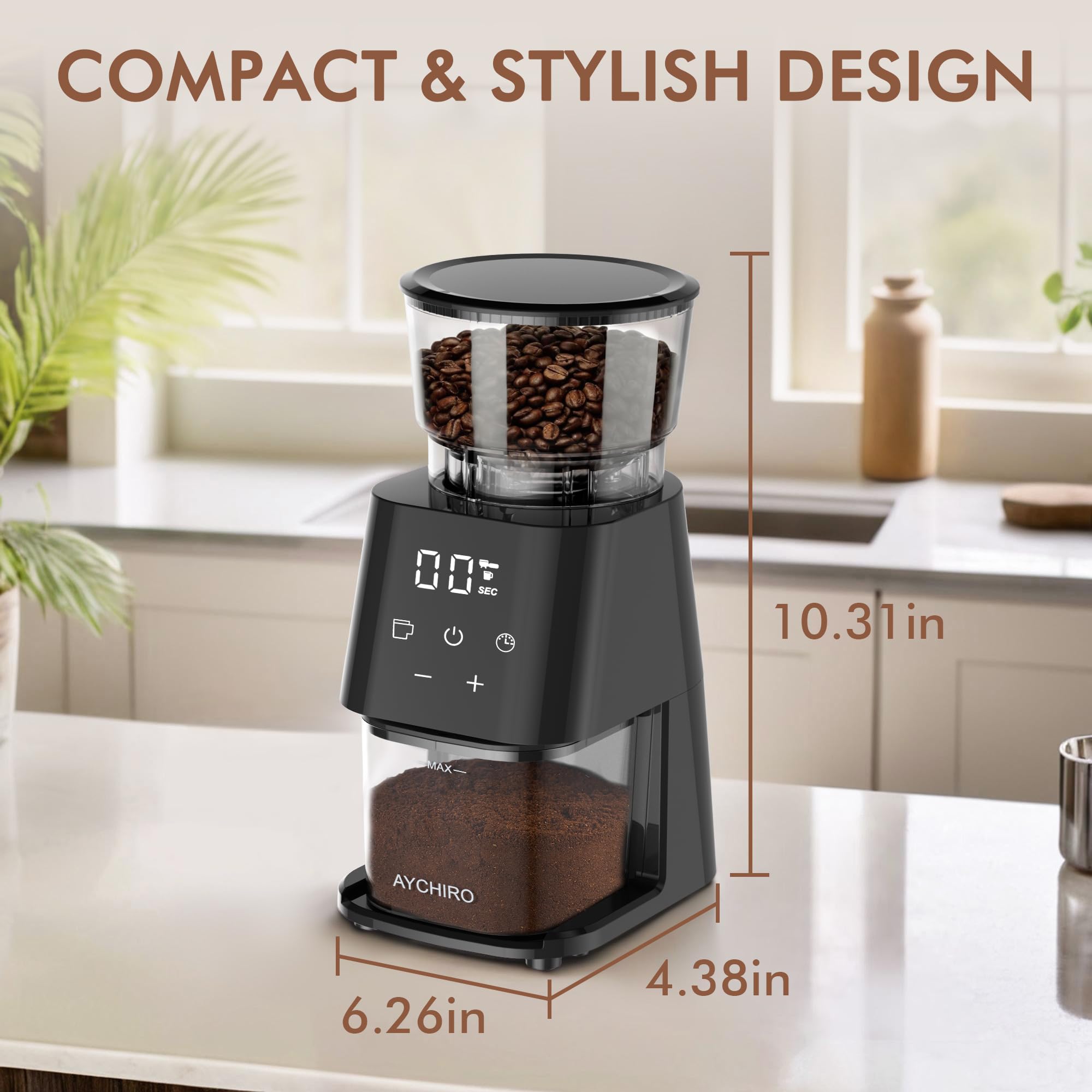 Burr Coffee Grinder Electric, Adjustable Burr Mill with 30 Grinding Settings