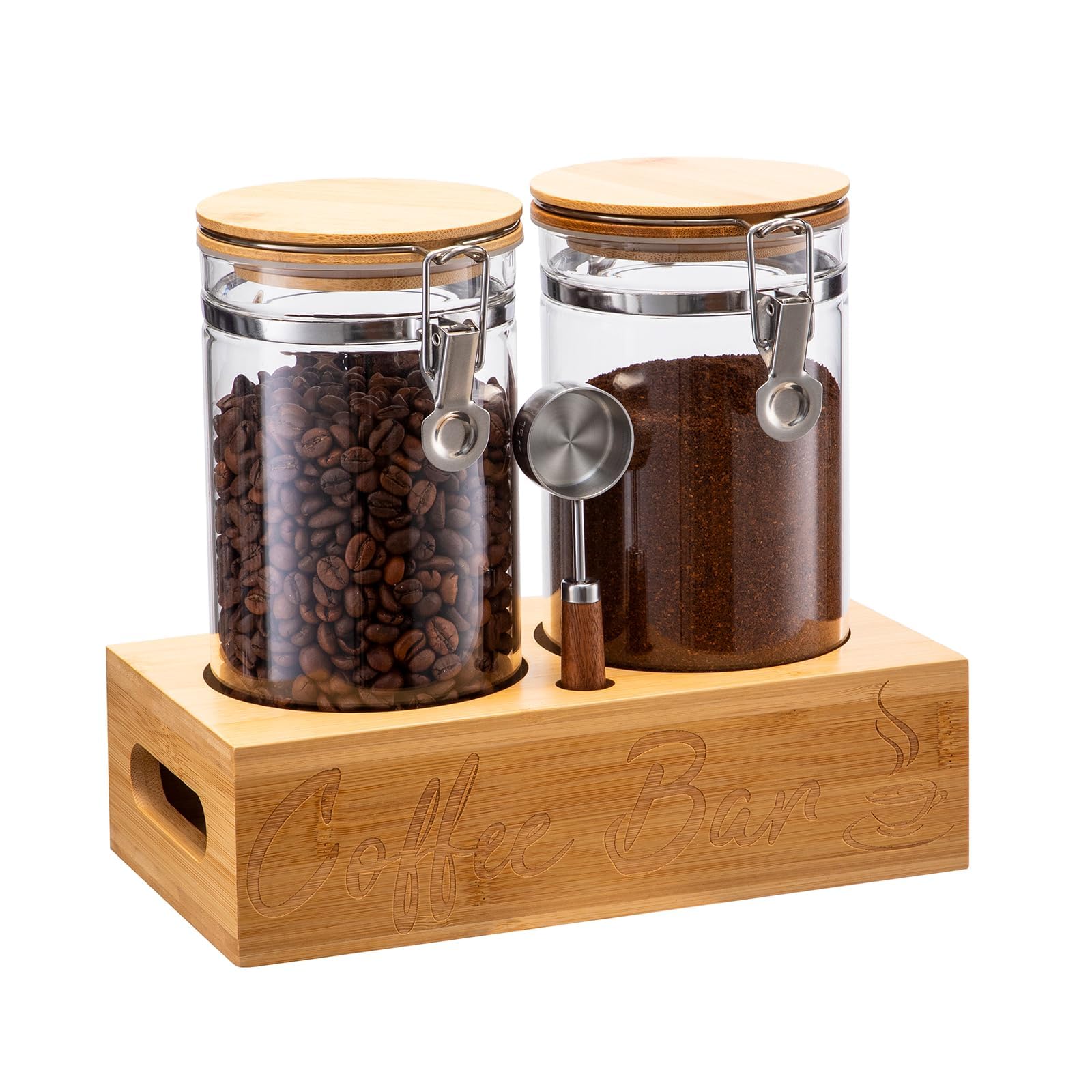 Coffee Canister Set with Shelf, 2 x 50oz Coffee Bean Canister Storage Station Organizer with Airtight Lid