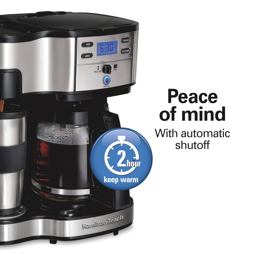 Hamilton Beach 2-Way Programmable Coffee Maker, 12 Cup Glass Carafe And Single Serve Coffee Maker