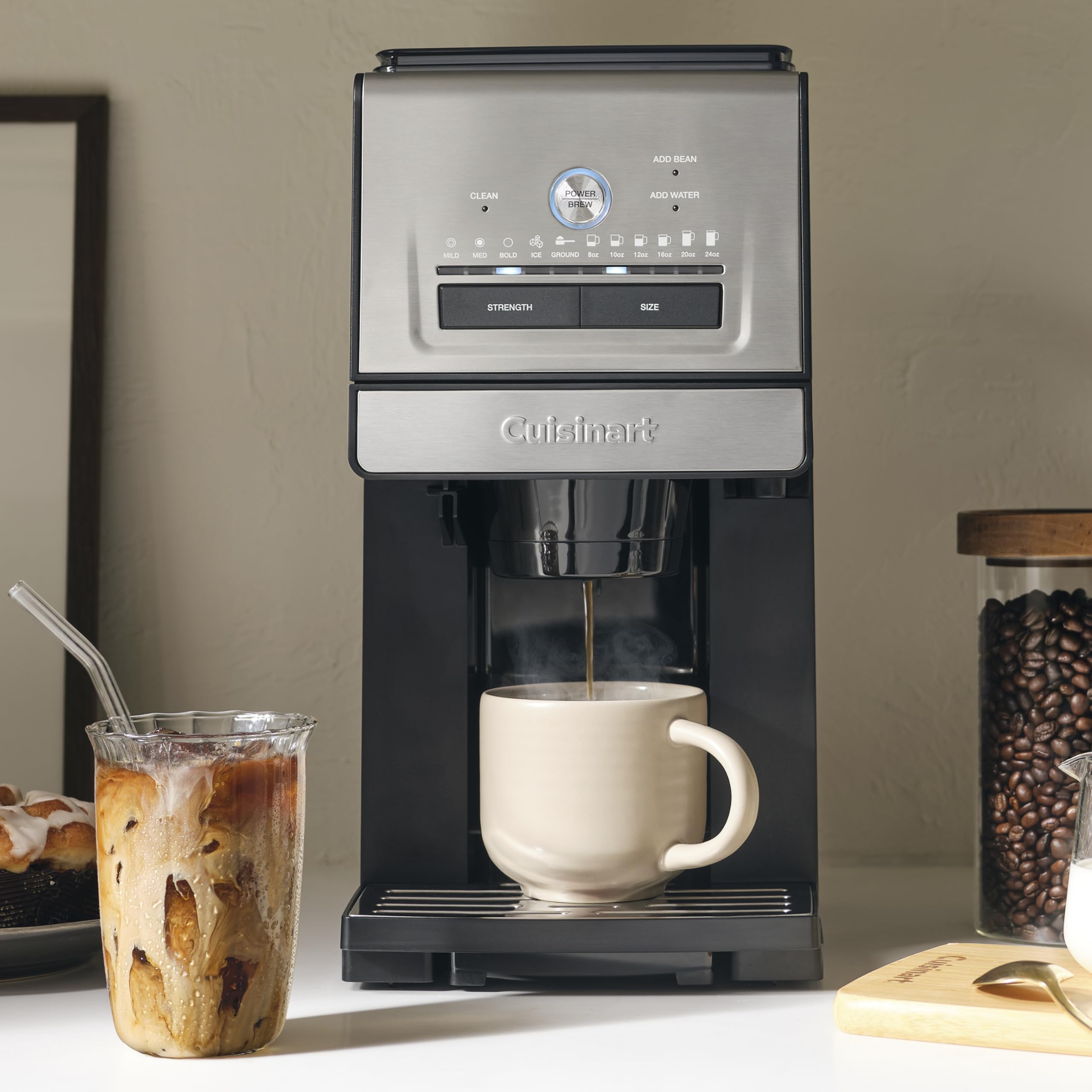Cuisinart Coffee Maker, Custom Grind and Brew Single Cup Coffee Maker, 6 Cup Sizes, Built-in Stainless Steel Burr Mill, Adjustable Strength, Grind Control and Over Ice Feature