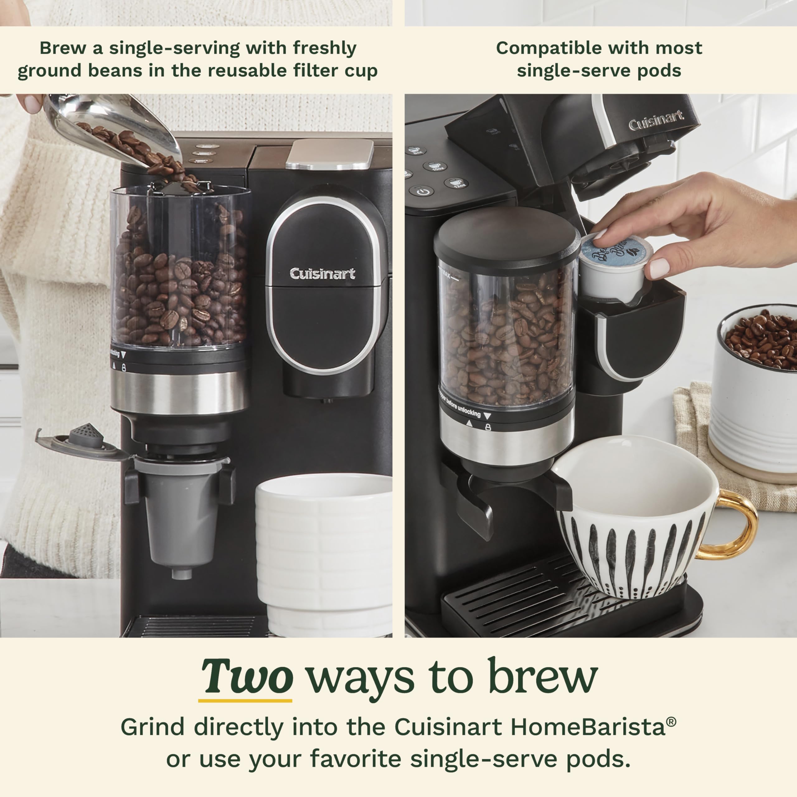 Cuisinart Single-Serve Coffee Maker + Coffee Grinder with 8, 10, and 12 oz. Serving Size, Compatible with Single-Cup Pods