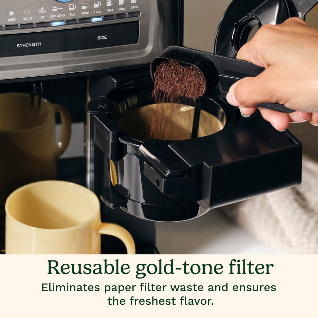 Cuisinart Coffee Maker, Custom Grind and Brew Single Cup Coffee Maker, 6 Cup Sizes, Built-in Stainless Steel Burr Mill, Adjustable Strength, Grind Control and Over Ice Feature