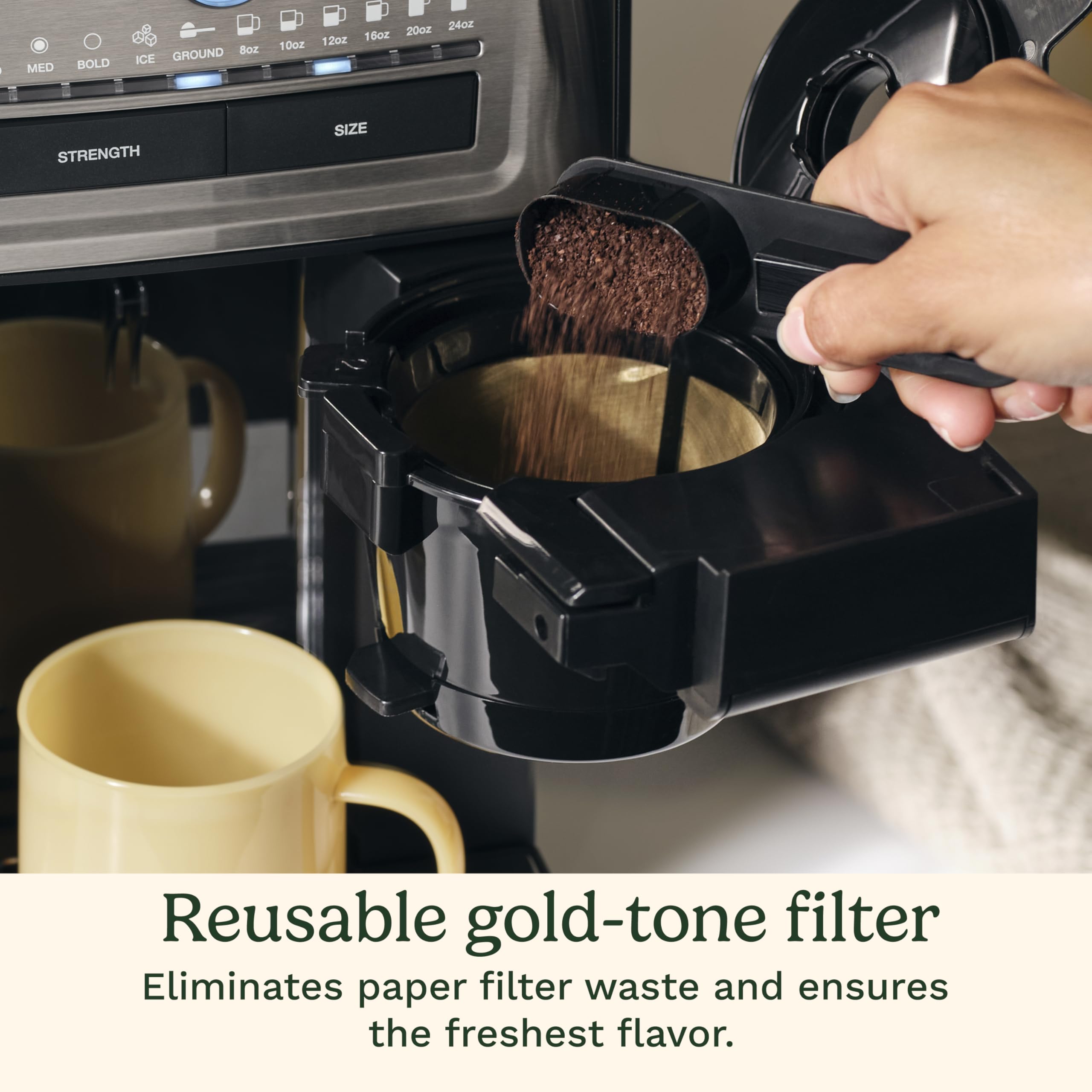 Cuisinart Coffee Maker, Custom Grind and Brew Single Cup Coffee Maker, 6 Cup Sizes, Built-in Stainless Steel Burr Mill, Adjustable Strength, Grind Control and Over Ice Feature