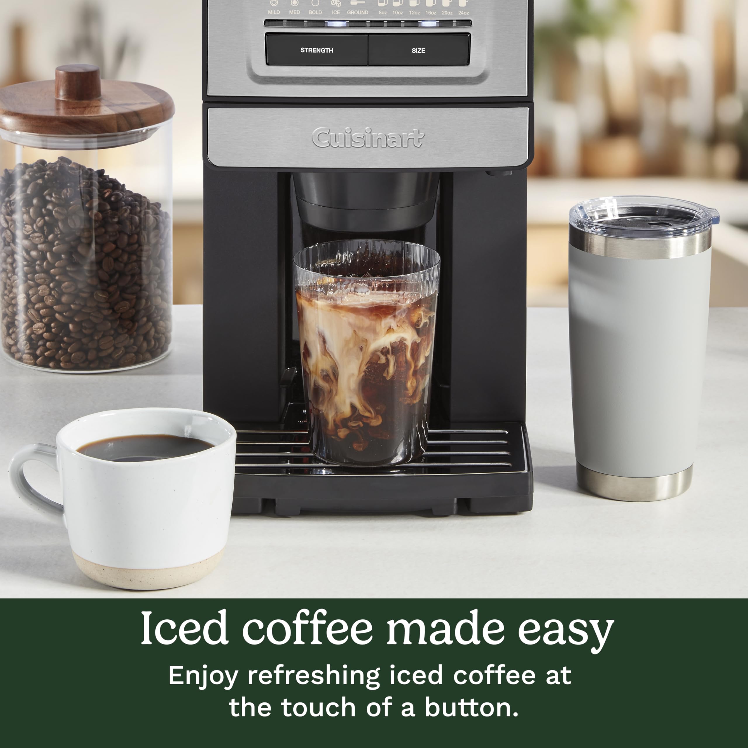 Cuisinart Coffee Maker, Custom Grind and Brew Single Cup Coffee Maker, 6 Cup Sizes, Built-in Stainless Steel Burr Mill, Adjustable Strength, Grind Control and Over Ice Feature