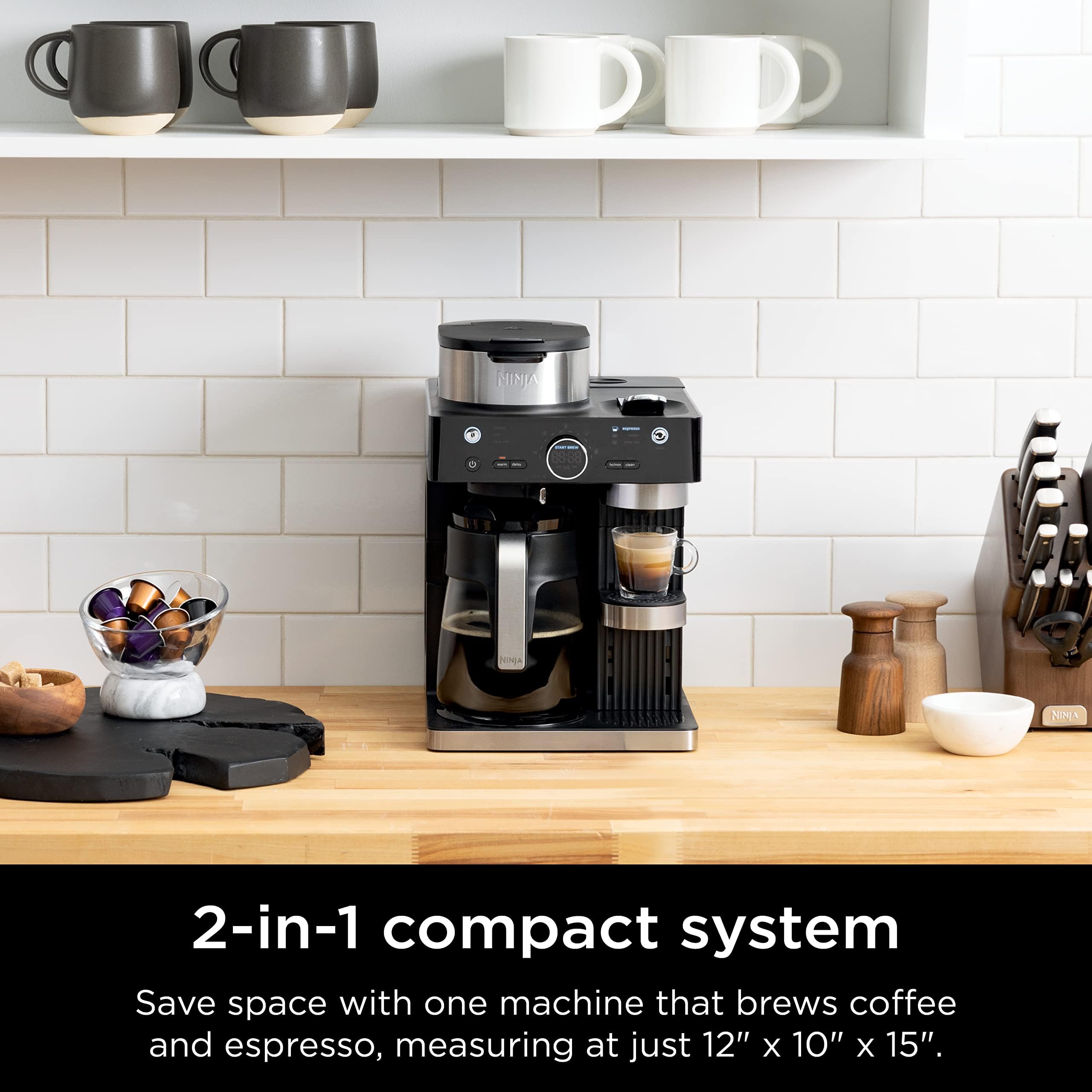 Ninja Espresso & Coffee Maker & Barista System, 3 Espresso Brew Styles, Single-Serve Coffee & Nespresso Capsule Compatible, Built-in Frother, Espresso, Cappuccino & Latte Maker