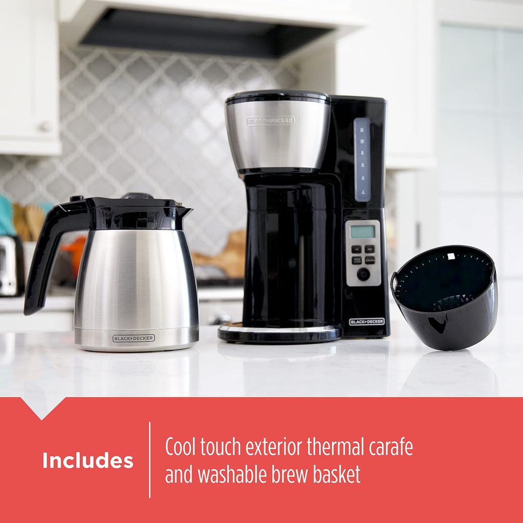 BLACK and DECKER 12 Cup Thermal Programmable Coffee Maker with Brew Strength and VORTEX Technology