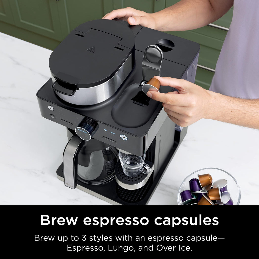 Ninja Espresso & Coffee Maker & Barista System, 3 Espresso Brew Styles, Single-Serve Coffee & Nespresso Capsule Compatible, Built-in Frother, Espresso, Cappuccino & Latte Maker